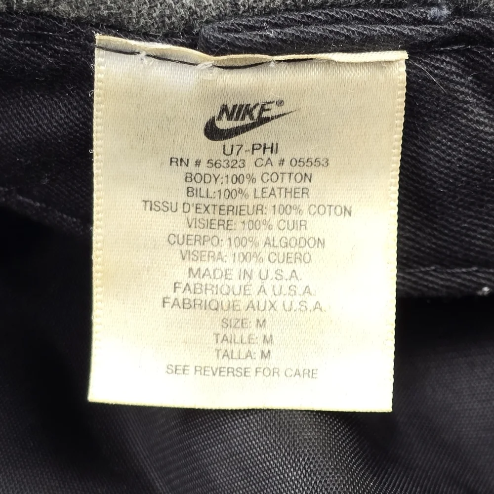 Vtg 90s Nike Newsboy Cap Flat Hat Made in USA Leather Bill U7-PHI Gray Medium